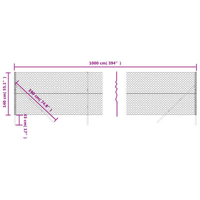 vidaXL Cerca de alambre gris antracita 1,4x10 m