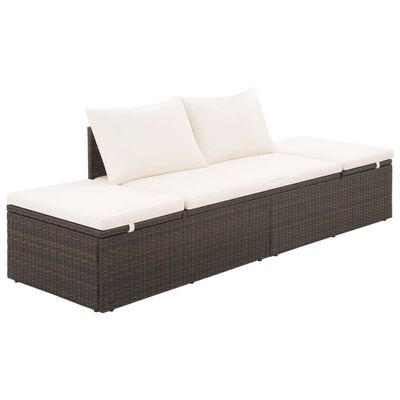 vidaXL Tumbona de jardín con cojines y almohadas ratán PE marrón