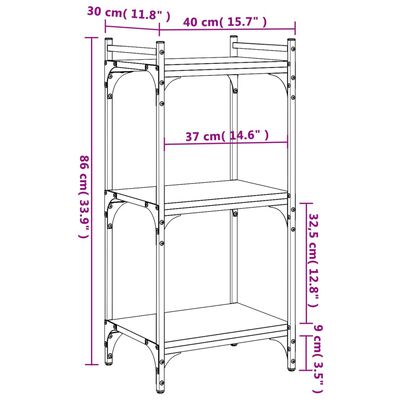 vidaXL Librería 3 estantes madera ingeniería roble Sonoma 40x30x86 cm