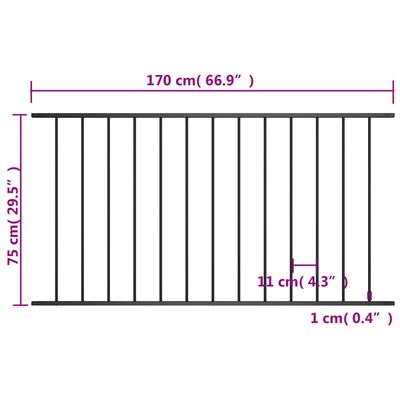 vidaXL Panel de valla de acero con recubrimiento polvo negro 1,7x0,75m