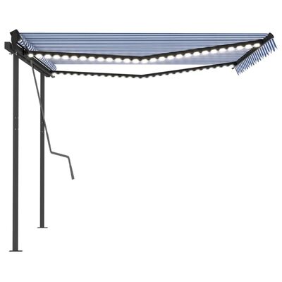 vidaXL Toldo manual retráctil con LED azul y blanco 4x3,5 m