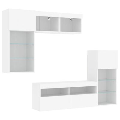 vidaXL Muebles de TV de pared con LED 5 pzas madera ingeniería blanco