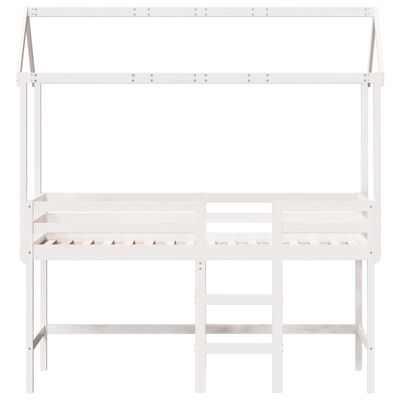 vidaXL Cama alta escalera y techo madera maciza pino blanca 80x200 cm