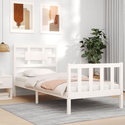 vidaXL Estructura de cama con cabecero madera maciza blanco 90x200 cm