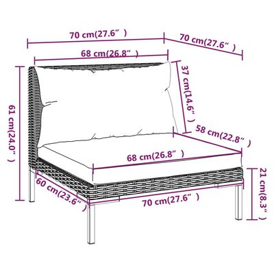 vidaXL Muebles jardín 3 pzas ratán sintético semicircular gris oscuro