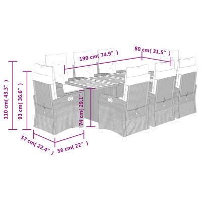 vidaXL Set comedor de jardín 9 pzas con cojines ratán sintético beige