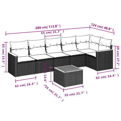 vidaXL Set de comedor de jardín 7 pzas y cojines ratán sintético negro