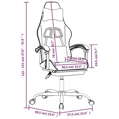 vidaXL Silla gaming giratoria y reposapiés cuero sintético blanco rosa