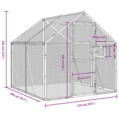 vidaXL Pajarera de aluminio color plateado 1,79x2x1,85 m