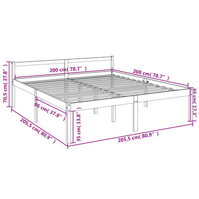 vidaXL Cama para personas mayores madera maciza pino gris 200x200 cm