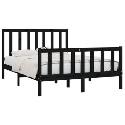 vidaXL Estructura de cama doble madera maciza negra 135x190 cm