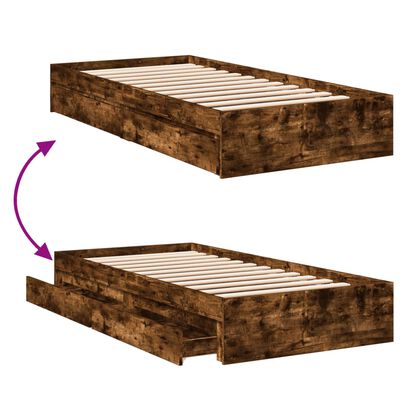 vidaXL Cama con cajones madera de ingeniería roble ahumado 90x200 cm