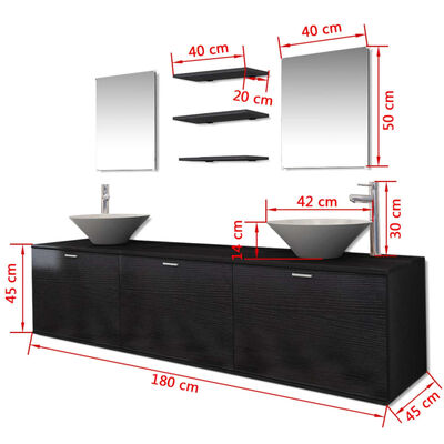 vidaXL Conjunto de muebles de baño con lavabo y grifo 10 piezas negro