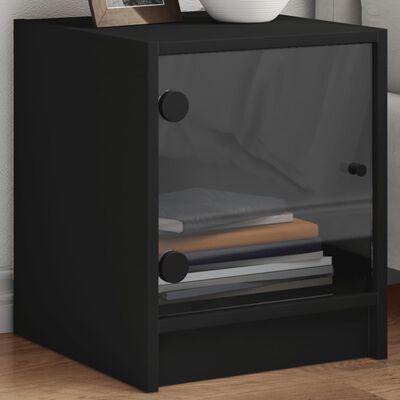 vidaXL Mesitas de noche con puertas de vidrio 2 uds negro 35x37x42 cm