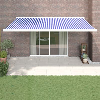 vidaXL Toldo retráctil aluminio y tela azul y blanco 5x3 m