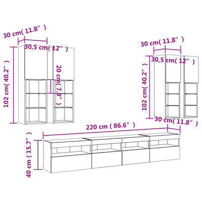 vidaXL Muebles de TV de pared con luces LED 7 piezas roble sonoma