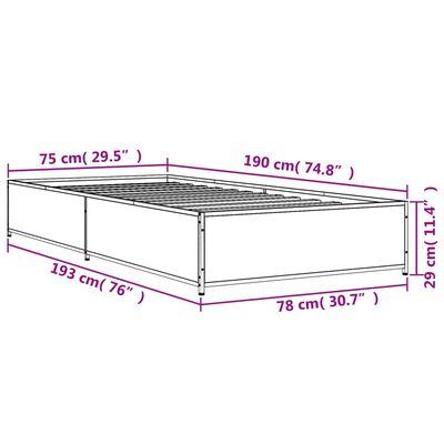 vidaXL Estructura cama madera ingeniería metal roble humo 75x190 cm