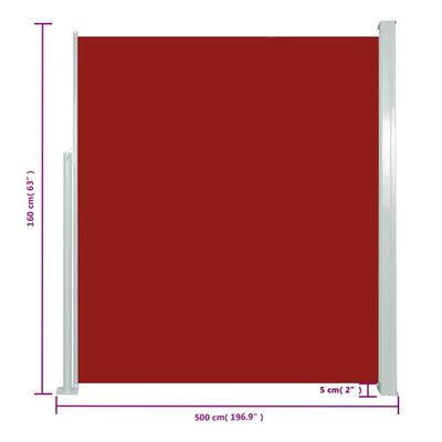 vidaXL Toldo lateral retráctil para patio rojo 160x500 cm