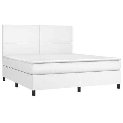 vidaXL Cama box spring colchón y LED cuero sintético blanco 160x200 cm