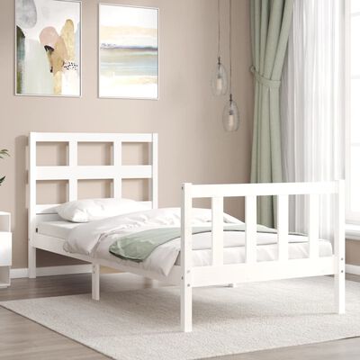 vidaXL Estructura de cama con cabecero madera maciza blanco 90x200 cm