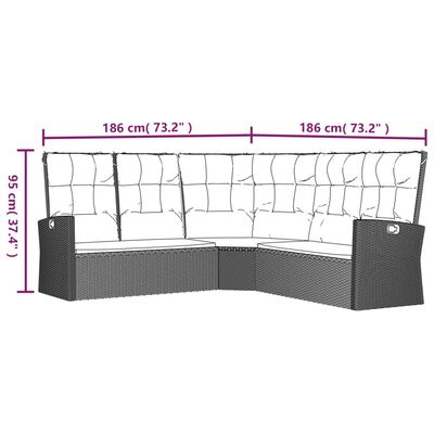 vidaXL Set de muebles de jardín 3 pzas y cojines ratán sintético negro