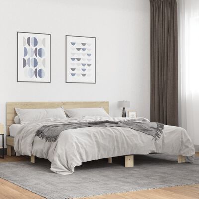 vidaXL Estructura cama madera ingeniería metal roble Sonoma 180x200 cm