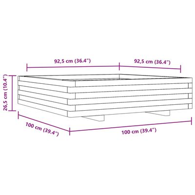 vidaXL Jardinera de madera maciza de pino marrón cera 100x100x26,5 cm