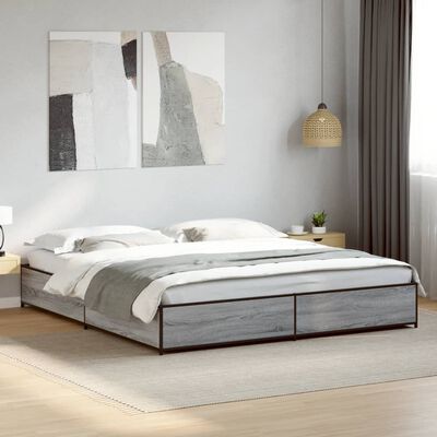 vidaXL Estructura cama madera ingeniería metal gris Sonoma 160x200 cm