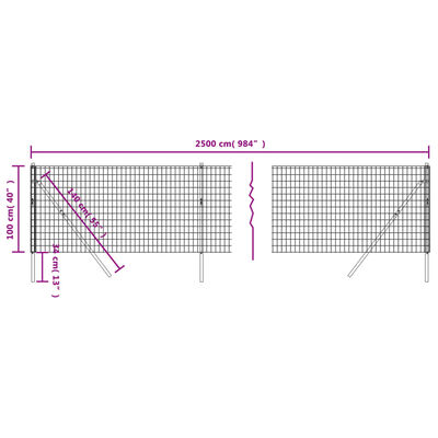 vidaXL Cerca de alambre de acero galvanizado gris antracita 1x25 m