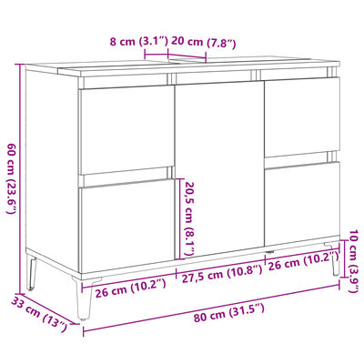 vidaXL Set de muebles de baño 3 pzas madera contrachapada roble Sonoma