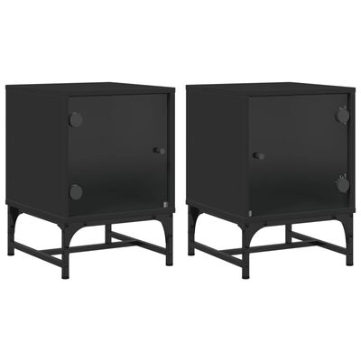 vidaXL Mesitas de noche con puertas de vidrio 2 uds negro 35x37x50 cm