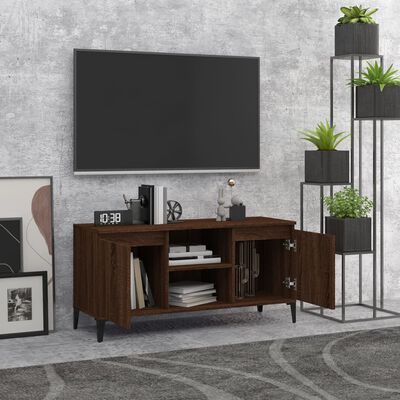 vidaXL Mueble de TV con patas de metal marrón roble 103,5x35x50 cm