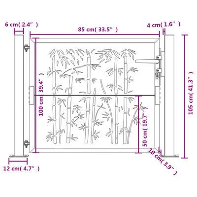 vidaXL Puerta de jardín acero gris antracita diseño bambú 105x105 cm