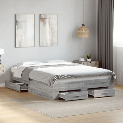 vidaXL Cama con cajones madera ingeniería gris Sonoma 120x200 cm