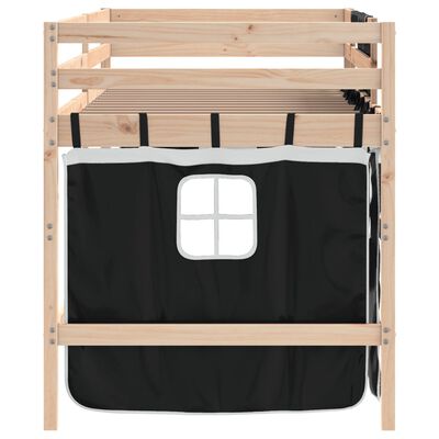 vidaXL Cama alta niños con cortinas madera pino blanco negro 80x200 cm