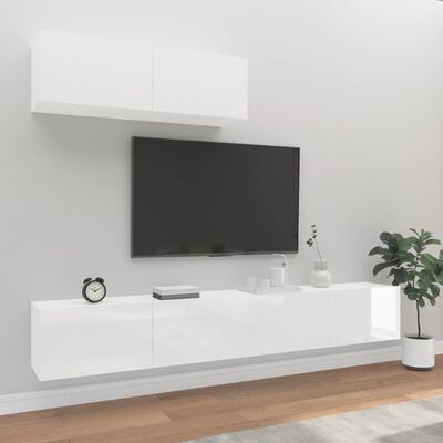 vidaXL Set de muebles de TV 3 pzas madera contrachapada blanco brillo