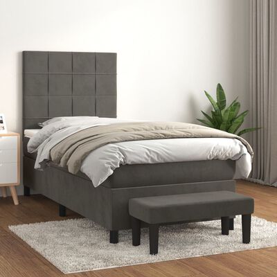 vidaXL Cama box spring con colchón terciopelo gris oscuro 90x190 cm