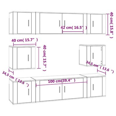 vidaXL Set de muebles para TV 8 pzas madera contrachapada gris Sonoma