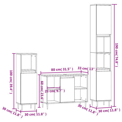 vidaXL Set muebles de baño 3 piezas madera contrachapada blanco brillo