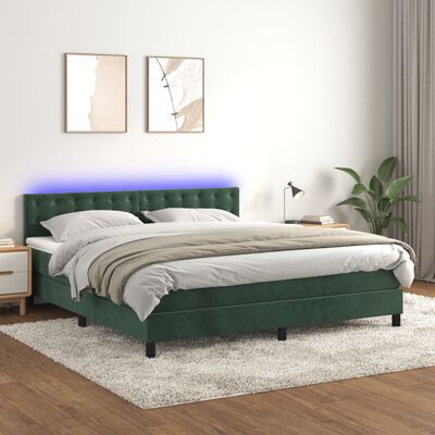 vidaXL Cama box spring colchón y LED terciopelo verde oscuro 180x200cm