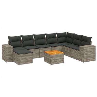 vidaXL Set de muebles de jardín 9 pzas y cojines ratán sintético gris