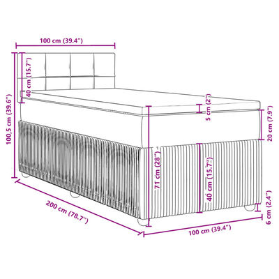 vidaXL Cama box spring con colchón terciopelo gris claro 100x200 cm