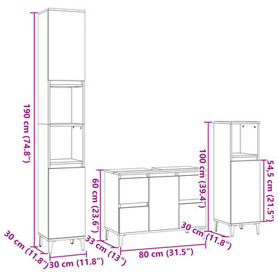 vidaXL Set de muebles de baño 3 pzas madera contrachapada roble Sonoma