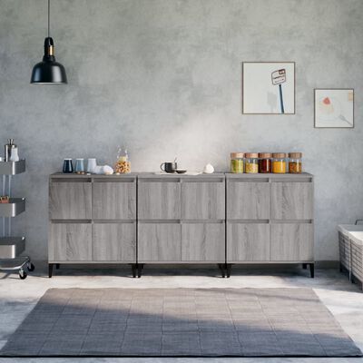 vidaXL Aparadores 3 uds madera contrachapada gris Sonoma 60x35x70 cm