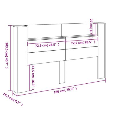 vidaXL Cabecero de cama con LED negro 180x16,5x103,5 cm