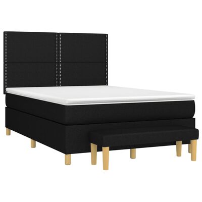 vidaXL Cama box spring con colchón tela negro 140x200 cm