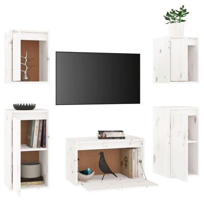 vidaXL Muebles para TV 5 piezas madera maciza de pino blanco