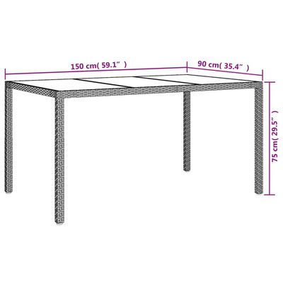 vidaXL Mesa jardín vidrio templado ratán sintético 150x90x75 cm beige