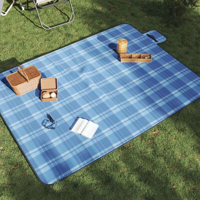 vidaXL Manta de picnic plegable de cuadros terciopelo azul 200x150 cm