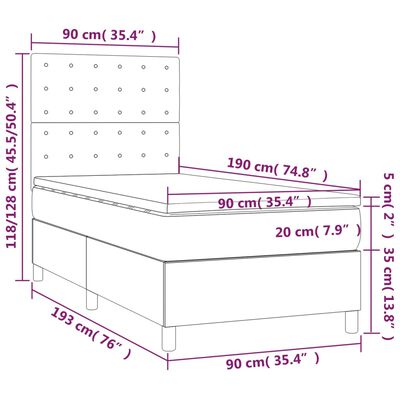 vidaXL Cama box spring con colchón tela marrón oscuro 90x190 cm